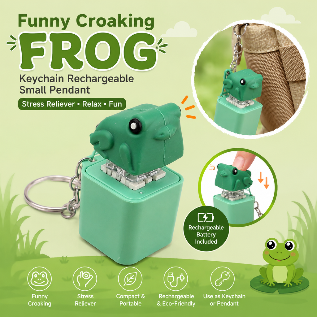 Rechargeable Funny Croaking Frog Keychain | Stress Relief Fidget Toy, Cute Pocket Pendant, Novelty Gift for Kids & Adults